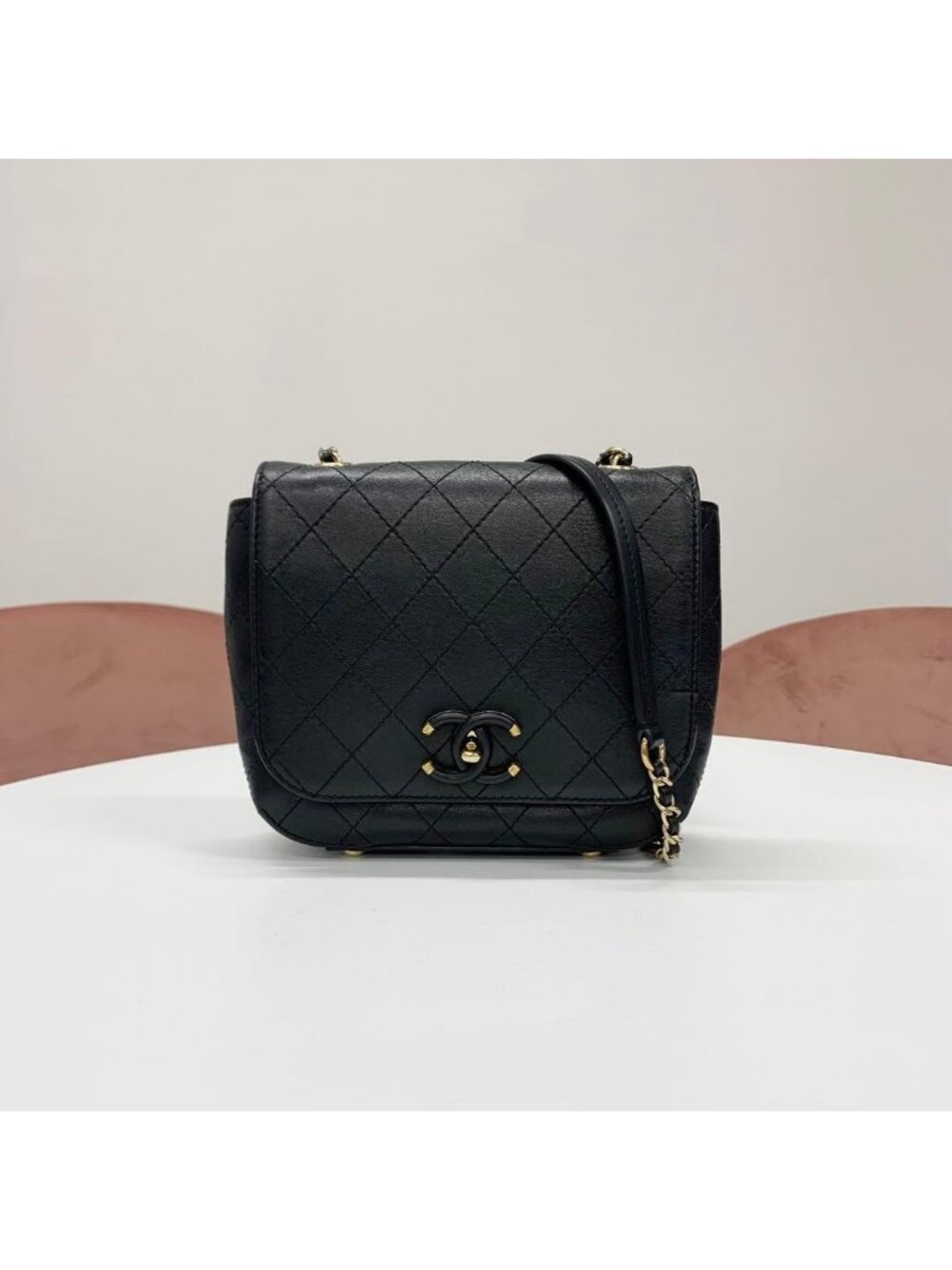 Chanel Quilted Turnlock CC Logo Lambskin Shoulder Bag